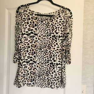 Cato Black and Brown Animal Print Blouse Size M Euc